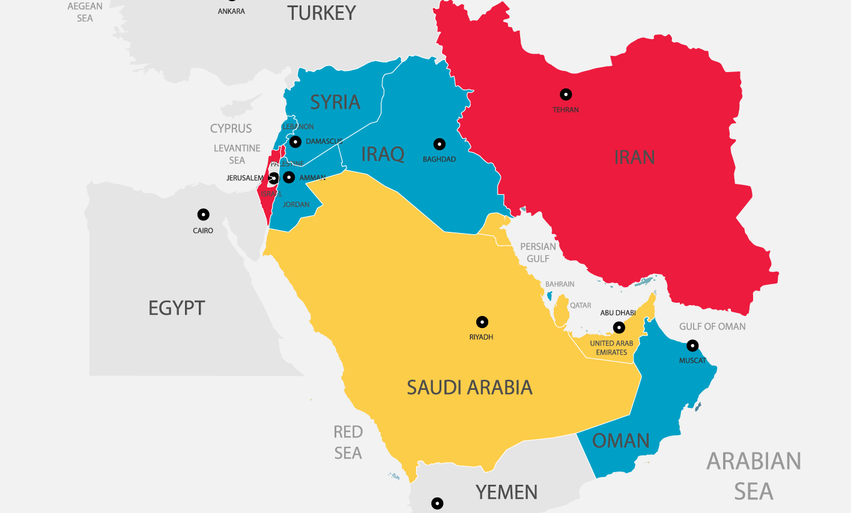 Map of belligerent and impacted nations in the Iran conflict supply chain