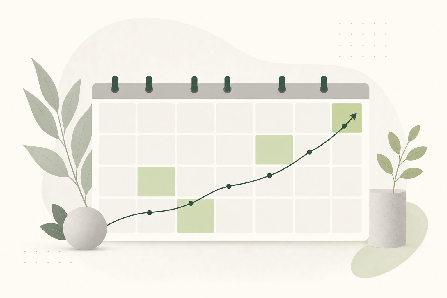 Illustration of a calendar with a rising trend line showing month-over-month obsolescence growth