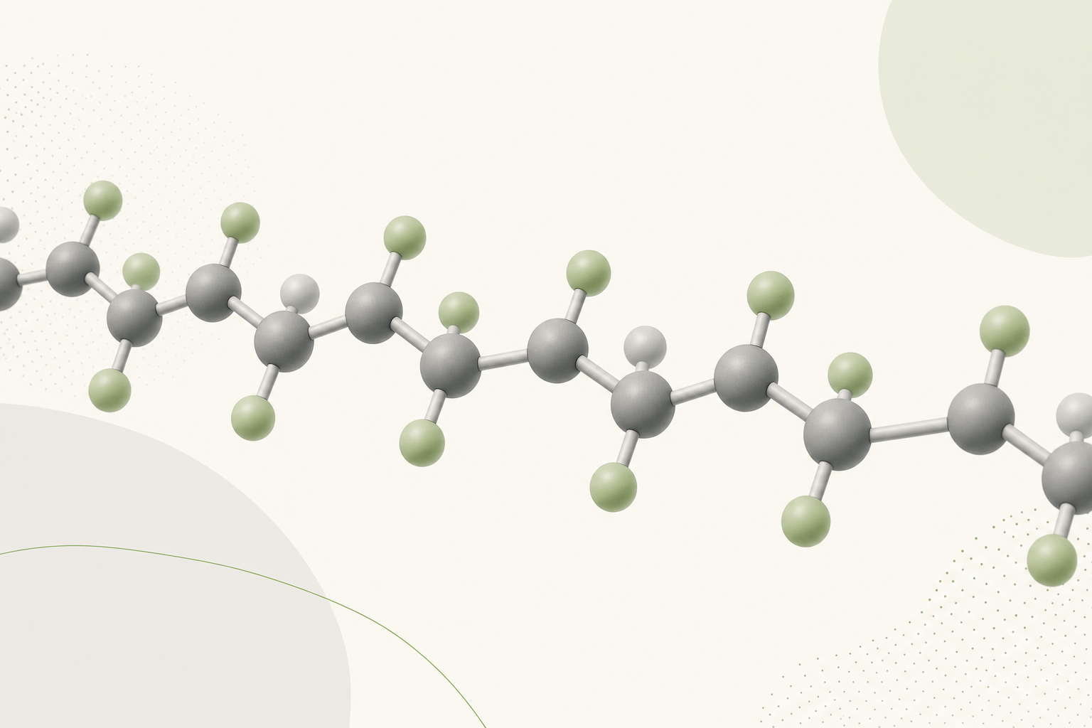 Illustration of a carbon-fluorine polymer molecular chain, the chemical backbone of PFAS